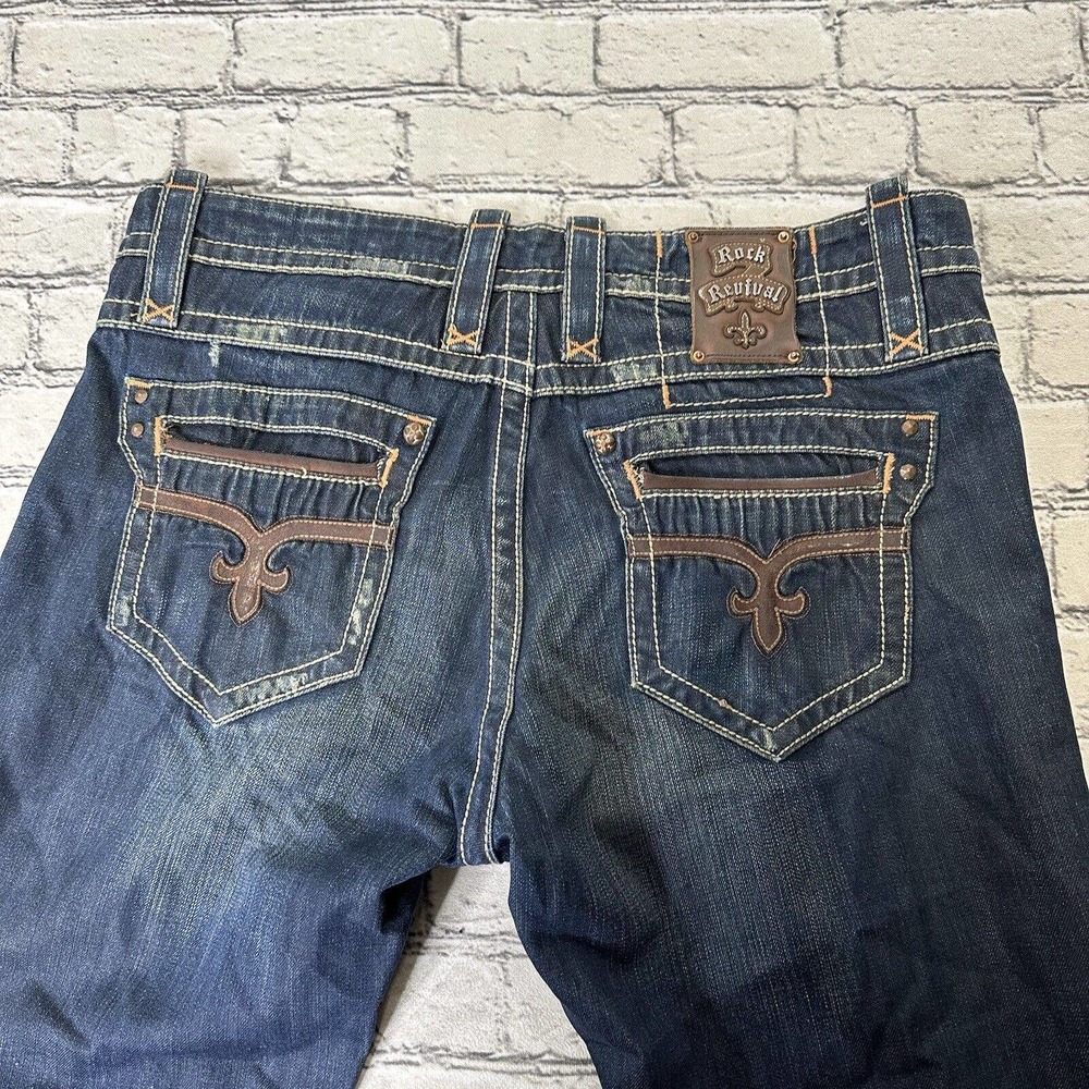 Rock Revival Denim Distressed Genuine Leather Pocketed Straight Men's Jeans 38